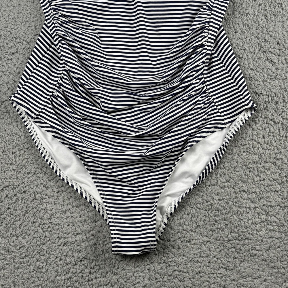 Nip Tuck Twist Front Swimsuit One Piece 8 Navy Blue White Stripes Multi Fit cup‎ - Picture 5 of 16
